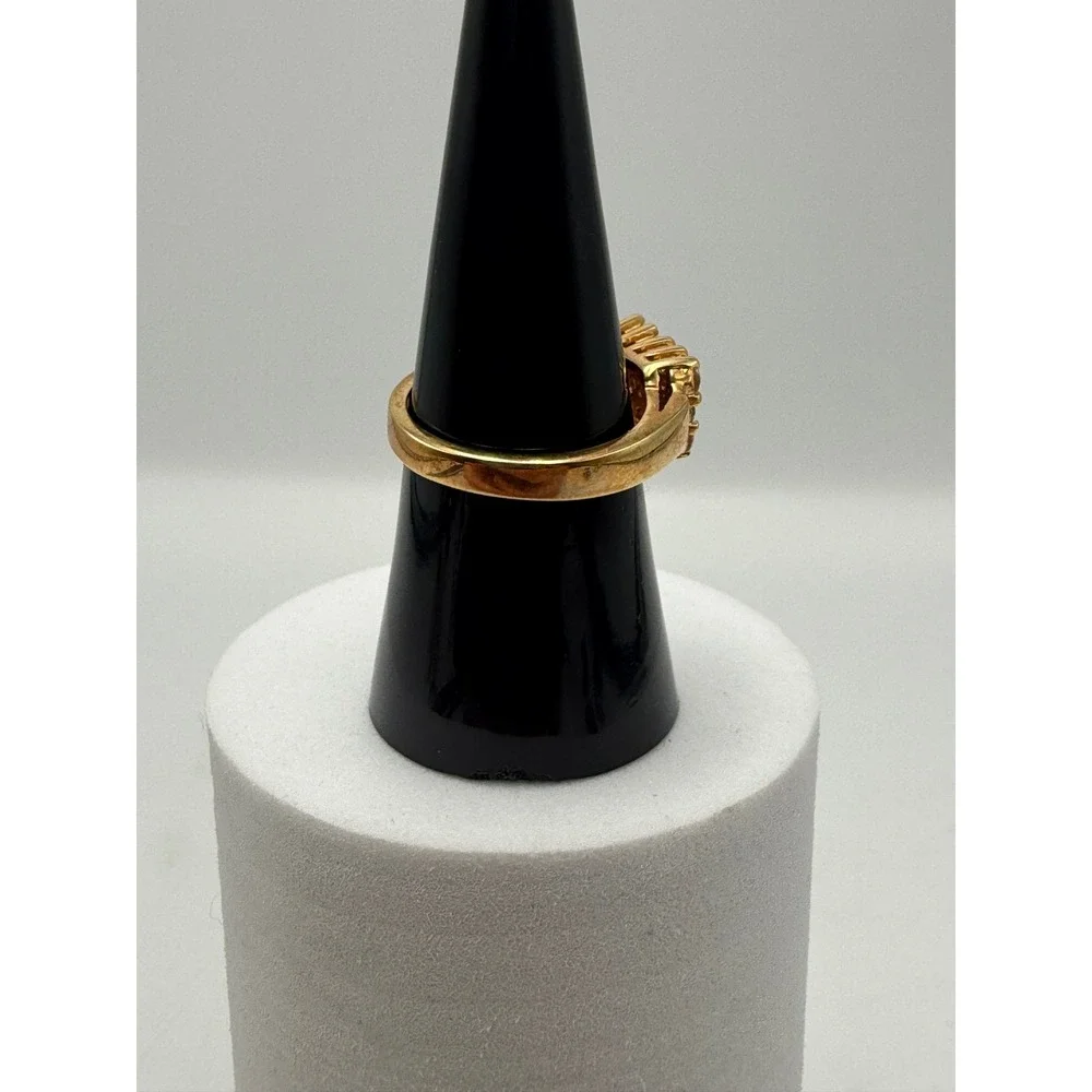 Gold Tone Triple Row Clear Cubic Zirconia Pave Cocktail Ring Size 7.25